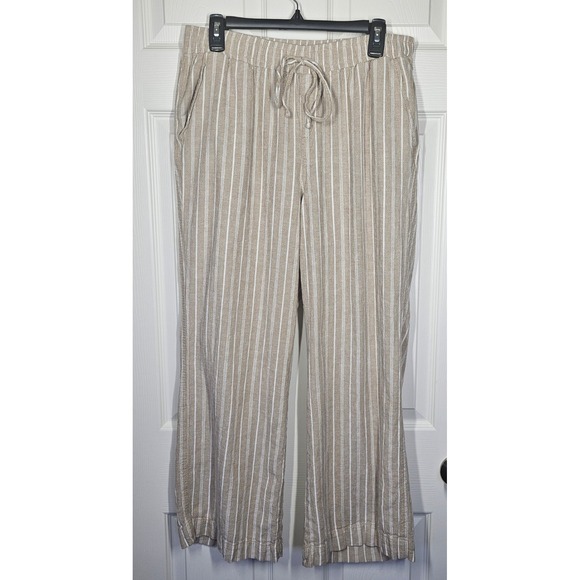 Briggs New York Pants - Briggs New‎ York Womens Linen Blend Pull-On Wide Leg Pants Beige Striped Large